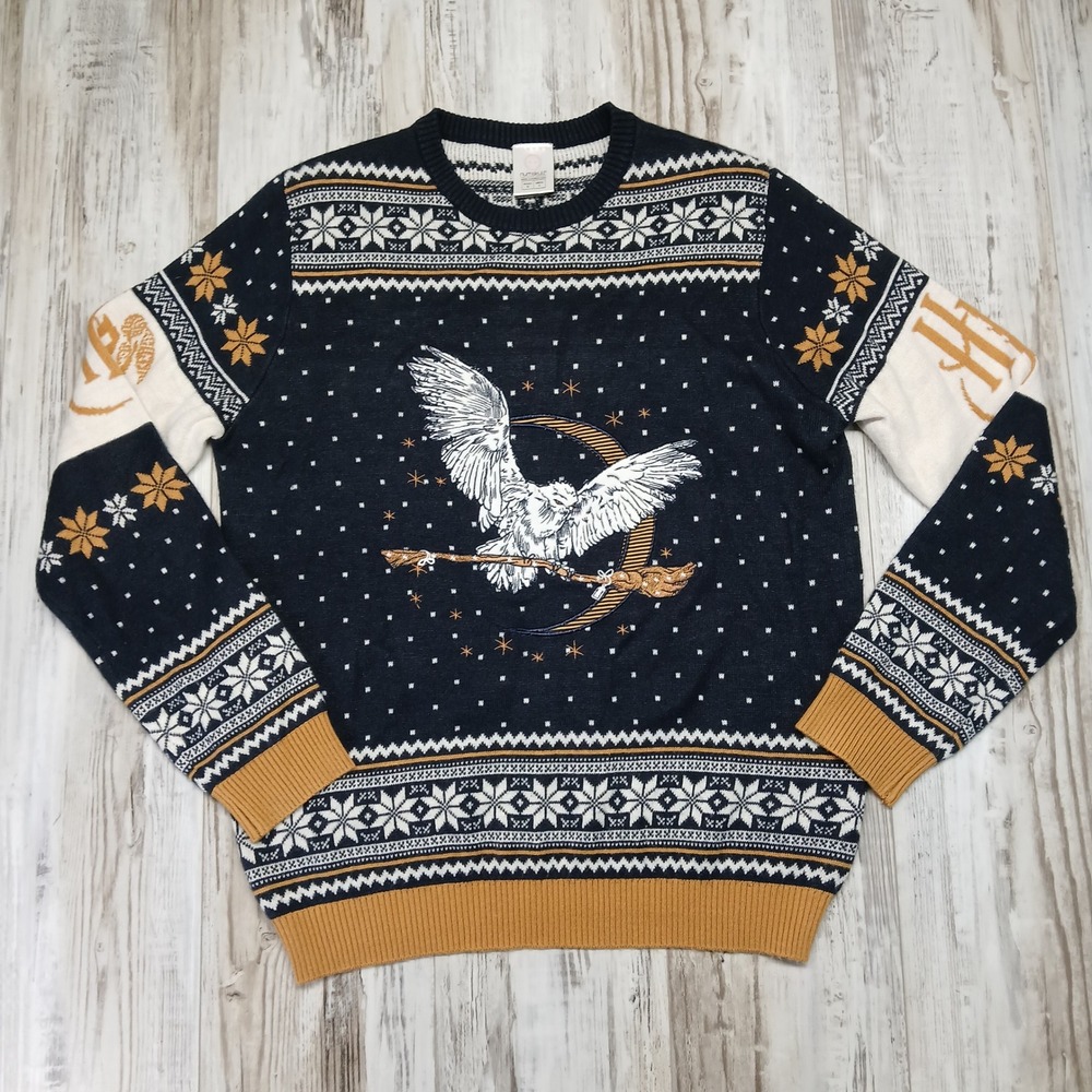 Numskull Harry Potter Sweater Small Navy Blue Excellent Hedwig Owl Holiday Knit